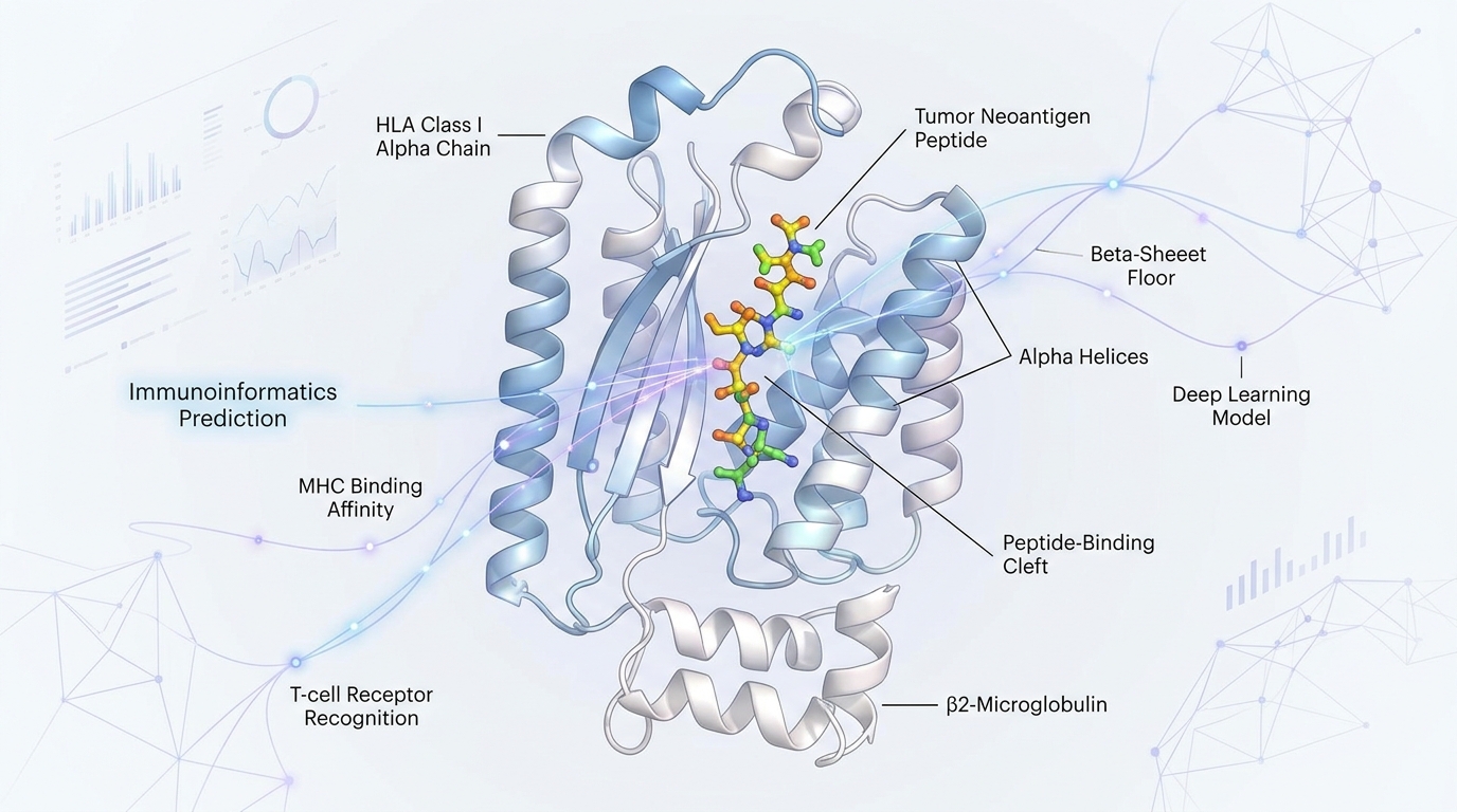 AI-driven neoantigen discovery workflow: DNA mutation to deep learning, peptide-MHC complex, and 200ns MD simulation